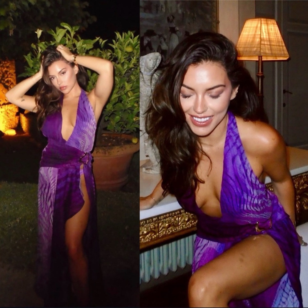 HOUSE OF CB 'Olessia' Orchid Backless Halter Maxi Dress NWOT size L‎